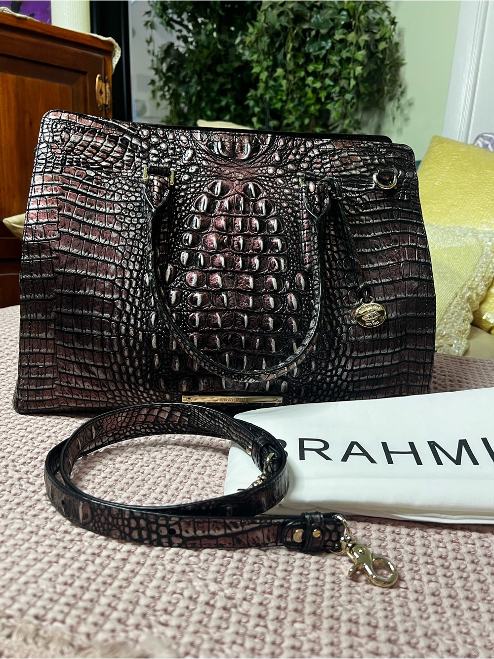 BRAHMIN FINLEY CARRYALL - PLUM MELBOURNE SATCHEL